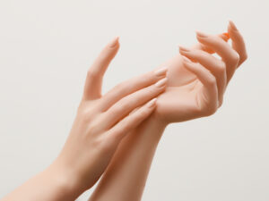 Close up of soft, youthful, rejuvenated hands after dermal filler treatment.